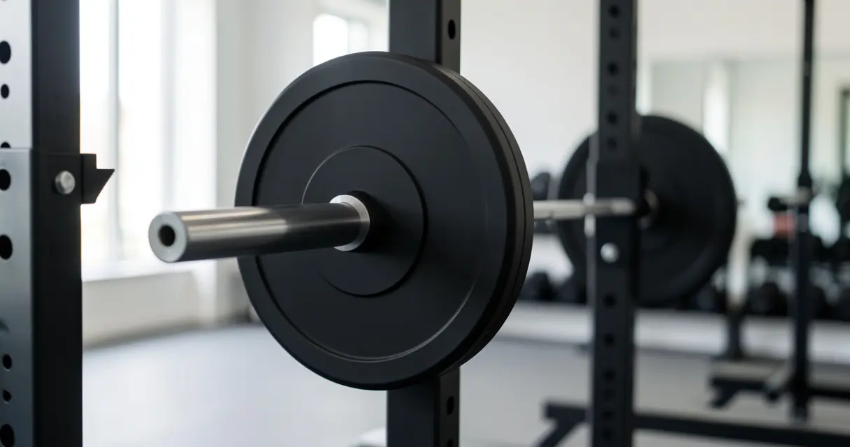 A barbell with reduced weight plates prepared for a deload week